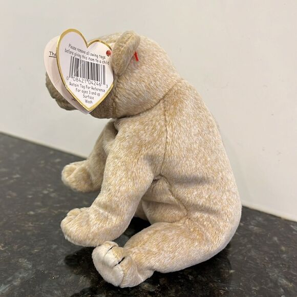 TY Beanie Baby Almond the Beige Bear 1999 Babies Plush Doll Shiny Black Eyes - Picture 6 of 13